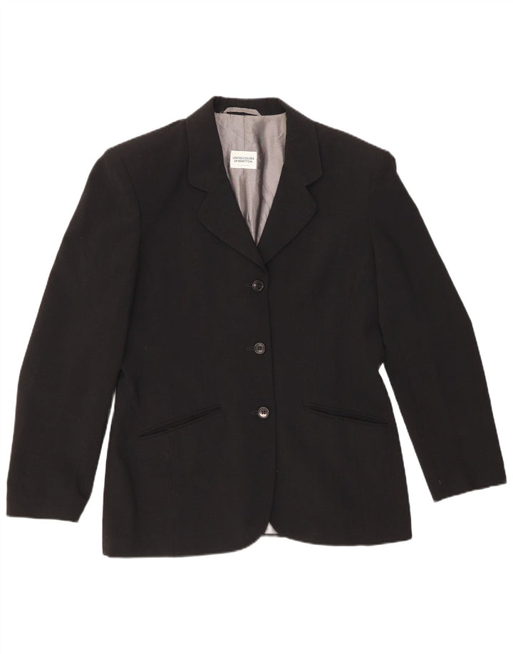 BENETTON Chaqueta tipo blazer de 3 botones para mujer IT 46 Grande Poliéster negro