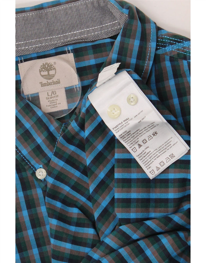 TIMBERLAND Camisa Slim Fit De Algodón A Cuadros Azul Grande Para Hombre