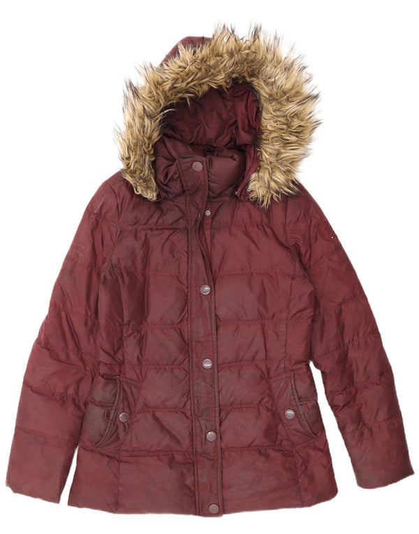 Tommy Hilfiger Chaqueta acolchada con capucha para mujer UK 10 Small Borgoña Poliéster