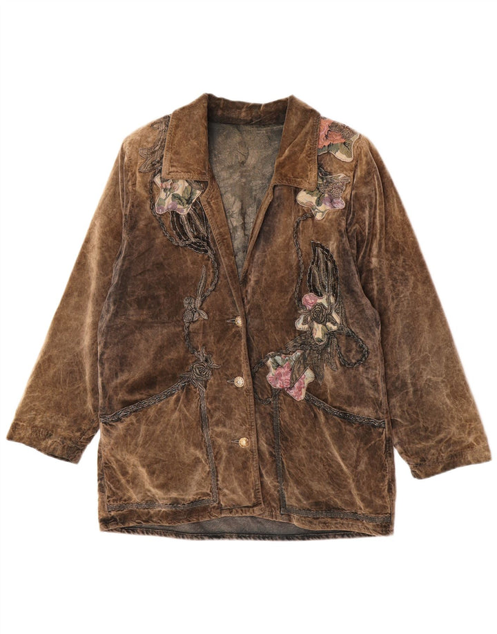 Vintage mujer 3 botones Blazer chaqueta Reino Unido 16 grande marrón floral