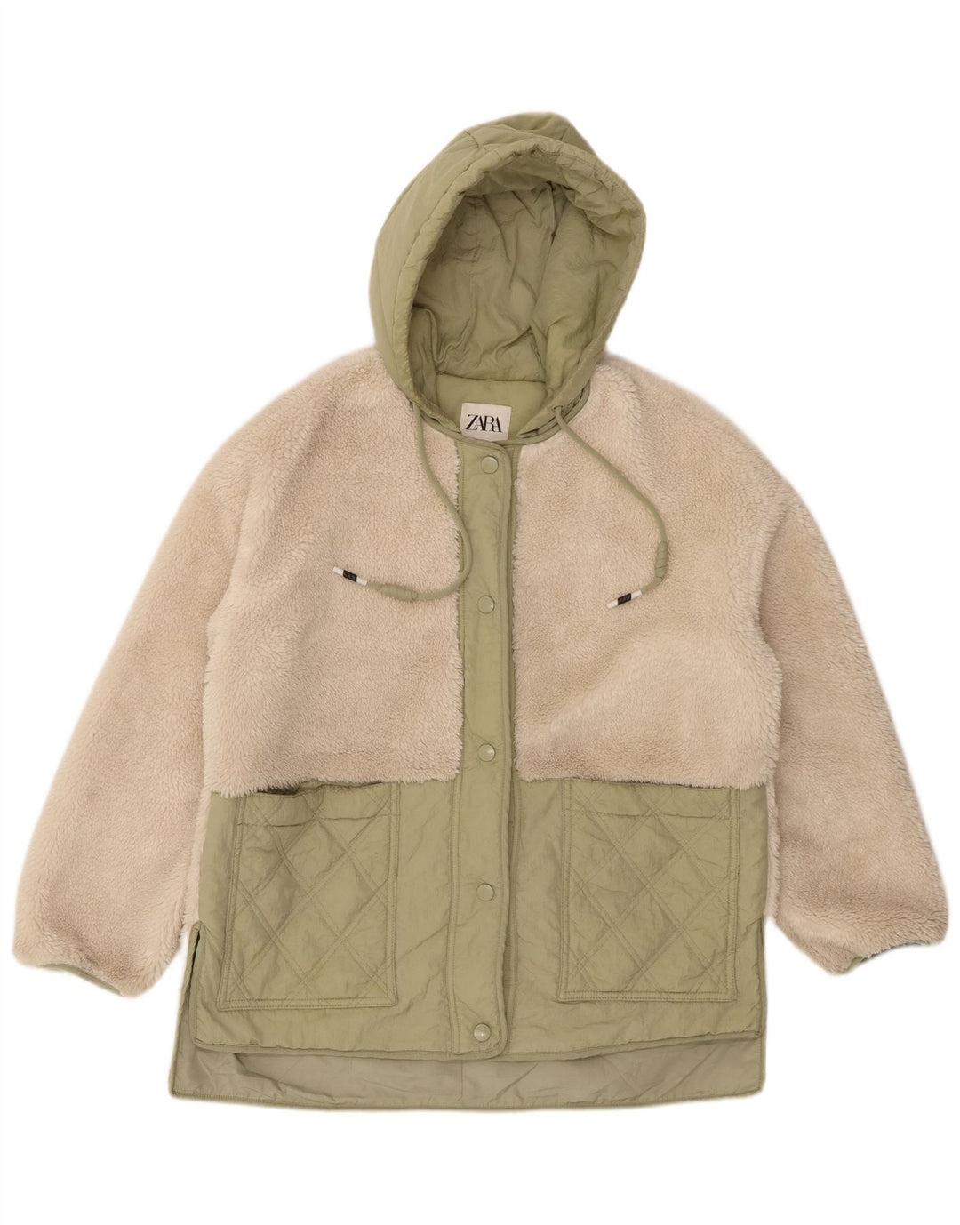 Zara Chaqueta cortavientos con capucha de gran tamaño para mujer UK 10 Small Beige