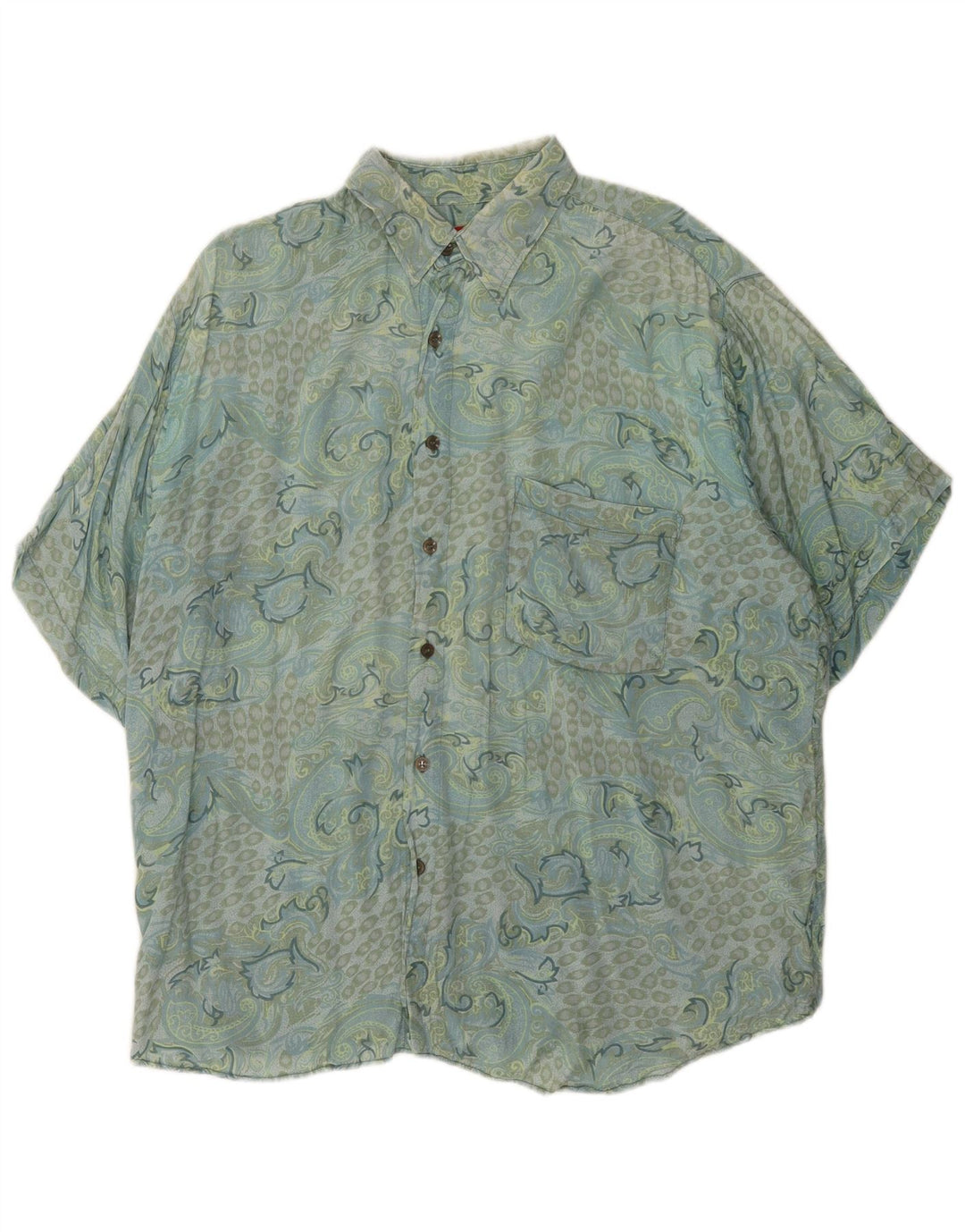 Camisa Vintage Hombre Manga Corta XL Azul Paisley