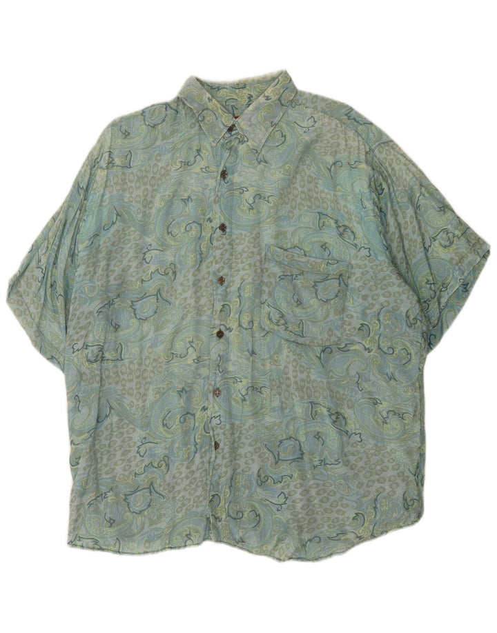 Camisa Vintage Hombre Manga Corta XL Azul Paisley
