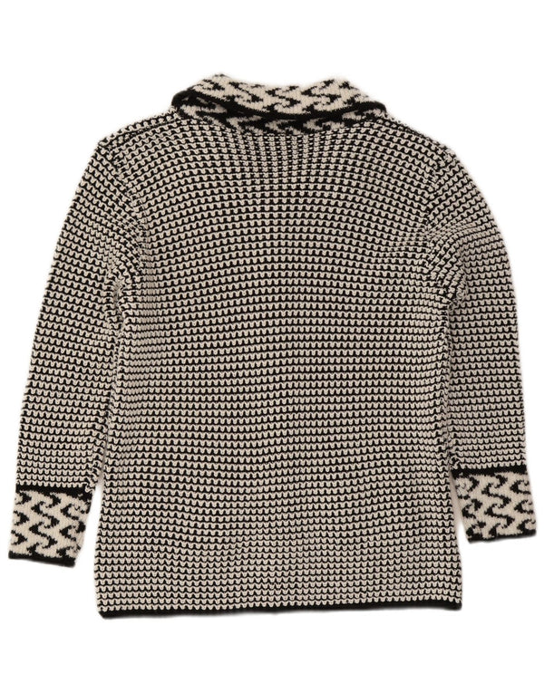 Vintage mujer Cardigan suéter Reino Unido 14 gris medio geométrico