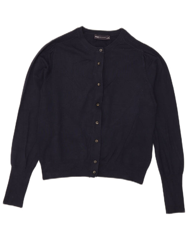 Marks & Spencer Suéter tipo cárdigan corto para mujer UK 10 Small Viscosa azul marino