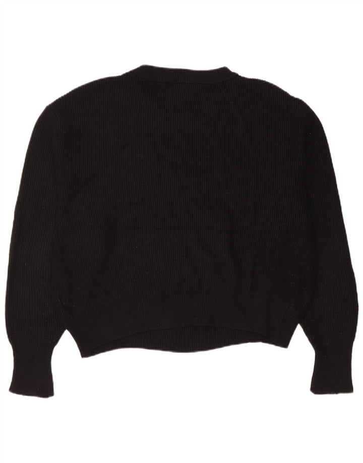 Zara Mujer Jersey De Cuello Redondo De Gran Tamaño UK 44 Viscosa Negra Mediana