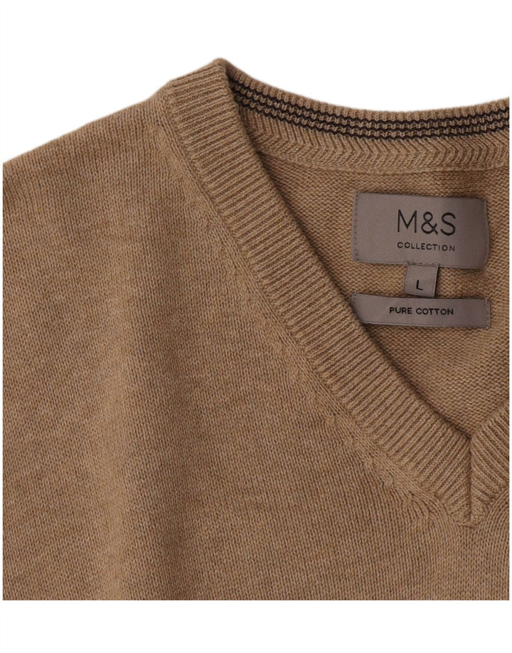 MARKS & SPENCER Jersey con cuello en V para hombre, talla grande, algodón marrón