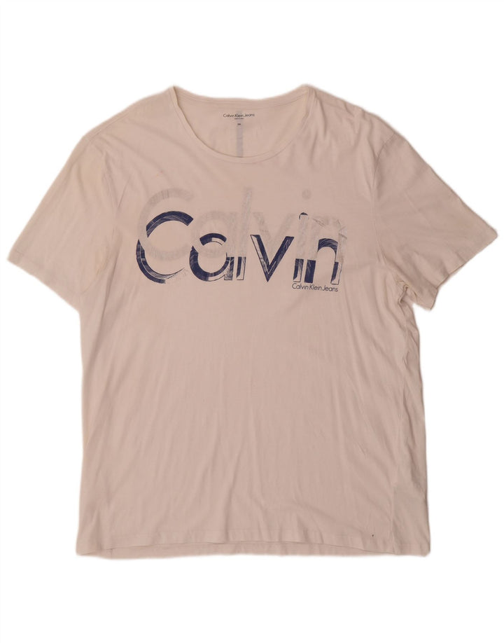 CALVIN KLEIN JEANS Camiseta gráfica para hombre Top 2XL Algodón blanco