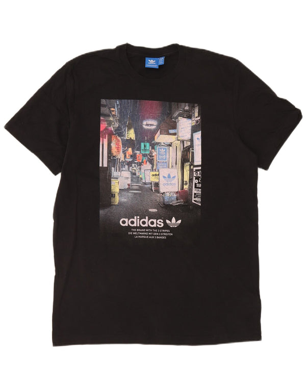 ADIDAS Mens Graphic T-Shirt Top Large Black Cotton