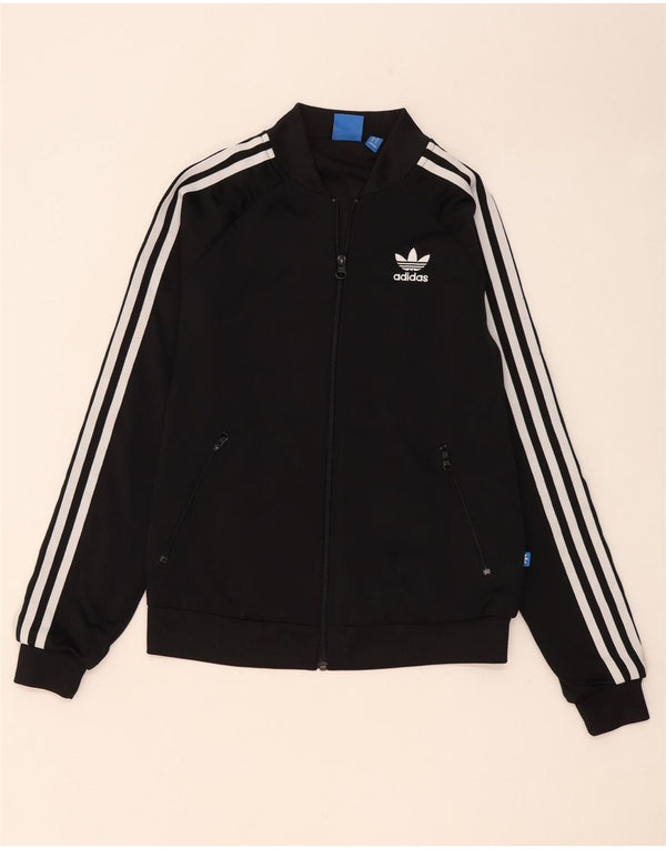 Adidas Mujer Gráfico Chándal Top Chaqueta UK 8 Pequeño Poliéster Negro
