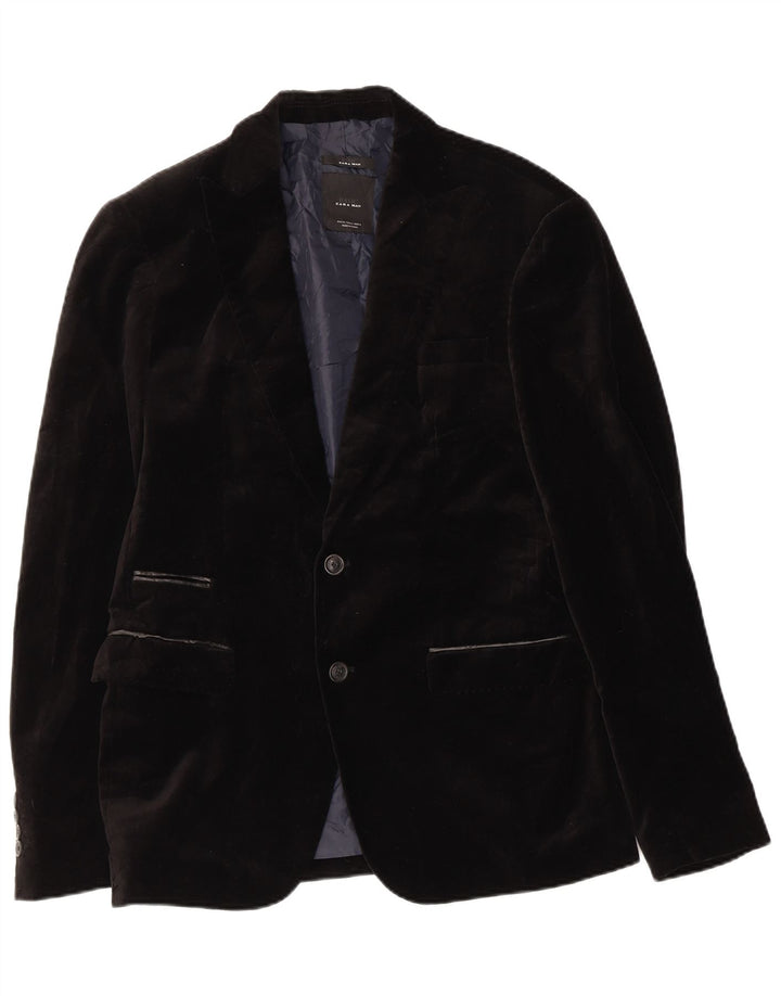 Zara Chaqueta tipo blazer de terciopelo con 2 botones para hombre EU 40 Mediana Algodón negro