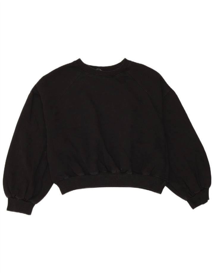 Zara Mujer Crop Sudadera De Gran Tamaño Jersey UK 44 Mediano Algodón Negro
