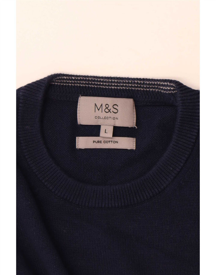 Marks & Spencer - Jersey de cuello redondo para hombre, talla grande, algodón azul marino