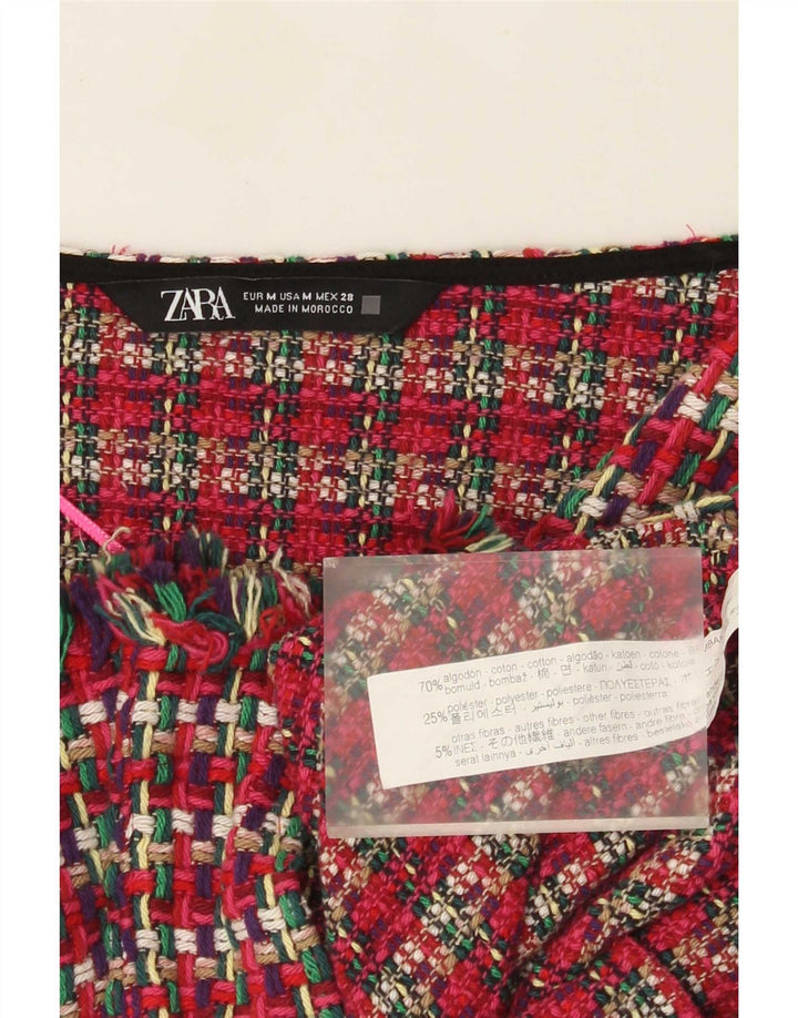 Zara Chaqueta Bolero Mujer UK 12 Mediana Cuadros Rojos Algodón