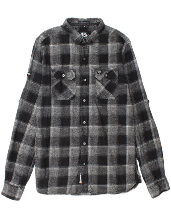 SUPERDRY Camisa de franela para hombre XL Algodón a cuadros gris