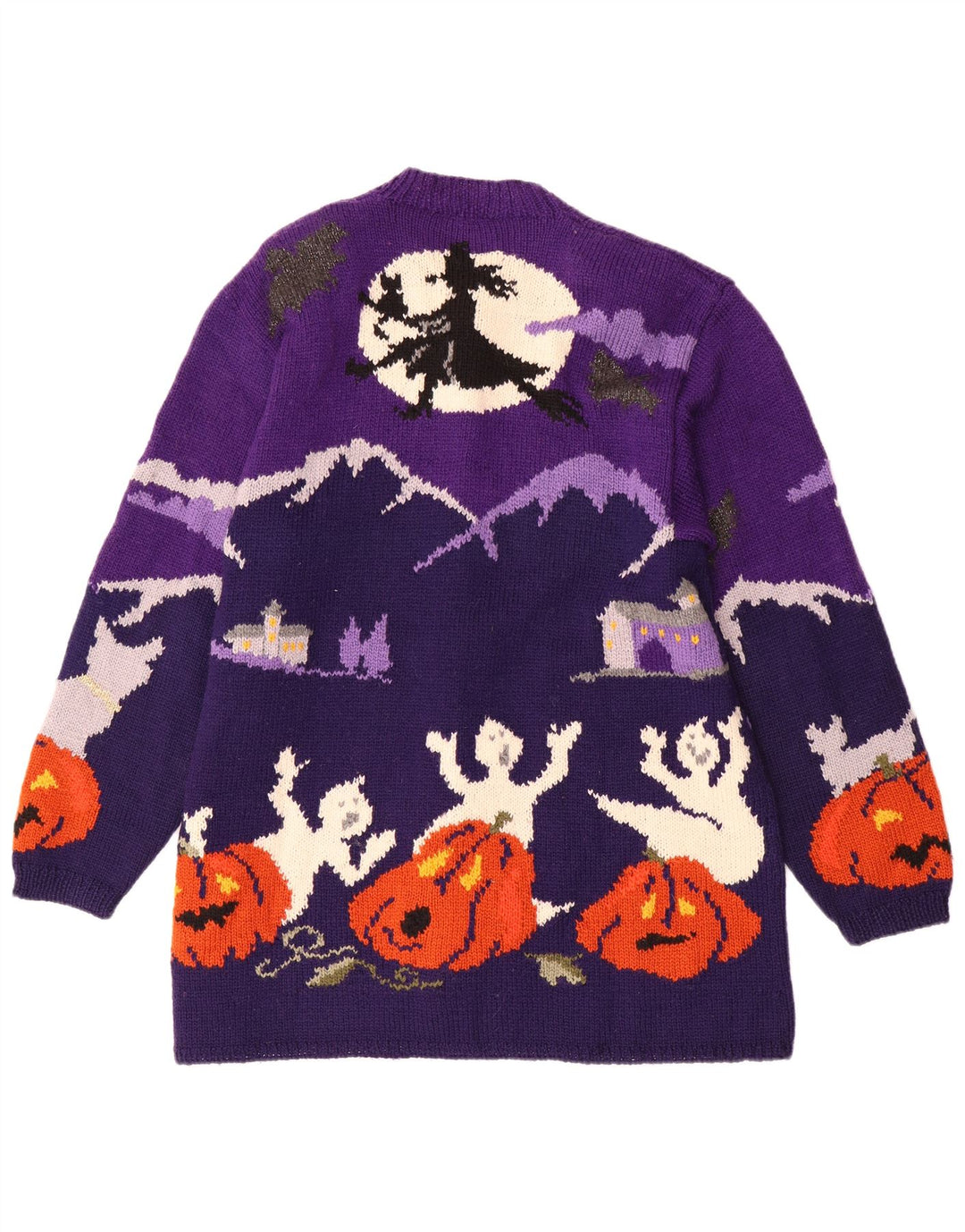 VINTAGE suéter de cárdigan gráfico para mujer Reino Unido 20 2XL lana de color púrpura