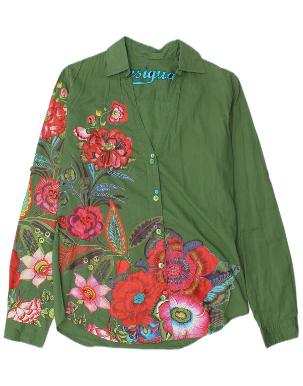 Camisa estampada Desigual para mujer Reino Unido 12 Algodón floral verde medio