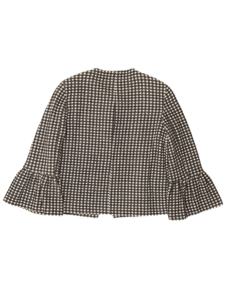 Zara Chaqueta Blazer De Manga 3/4 Con 1 Botón Para Mujer UK 10 Small Black Check