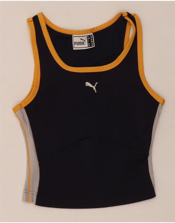 Puma Mujer Crop Vest Top UK 10 Pequeño Negro Colorblock Poliéster