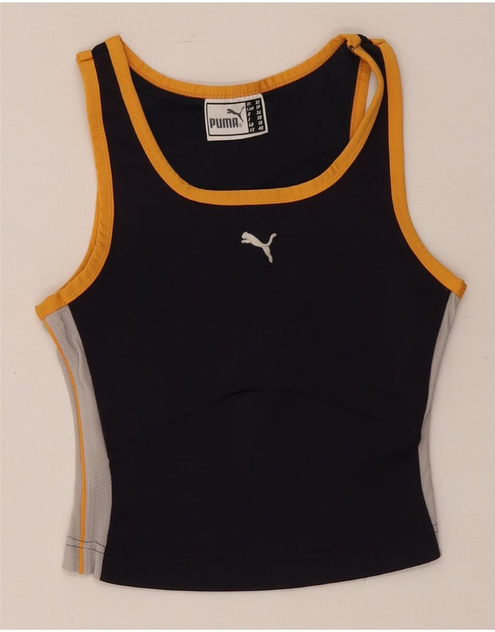 Puma Mujer Crop Vest Top UK 10 Pequeño Negro Colorblock Poliéster