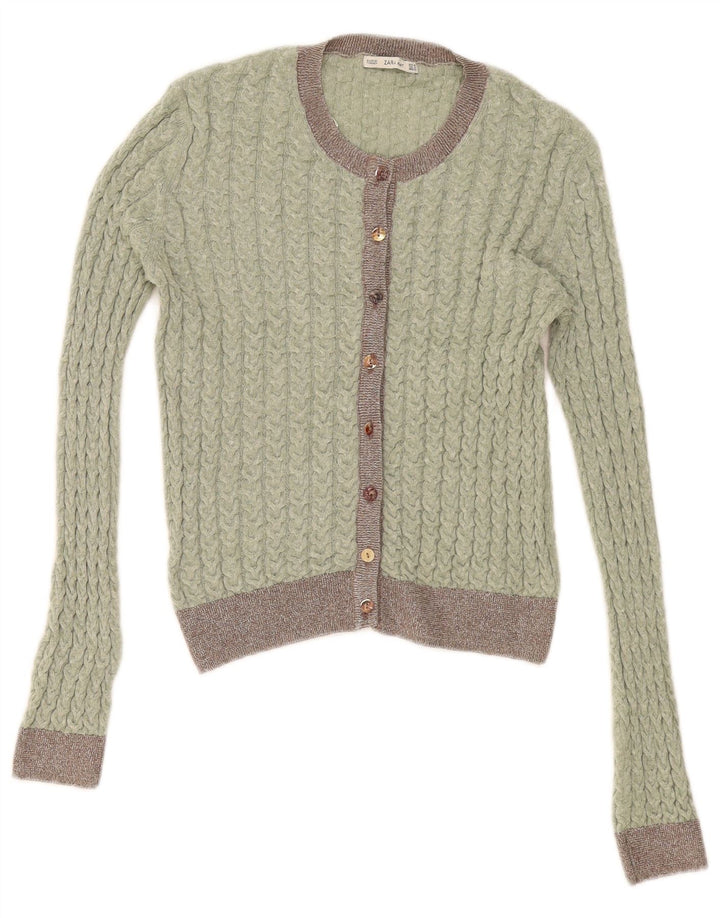 Zara Mujer Cárdigan Suéter UK 40 Medio Verde Colorblock