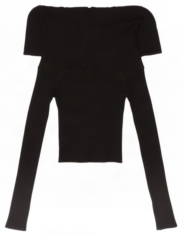 Zara Blusa Corta De Manga Larga Para Mujer Top UK 8 Small Nylon Negro