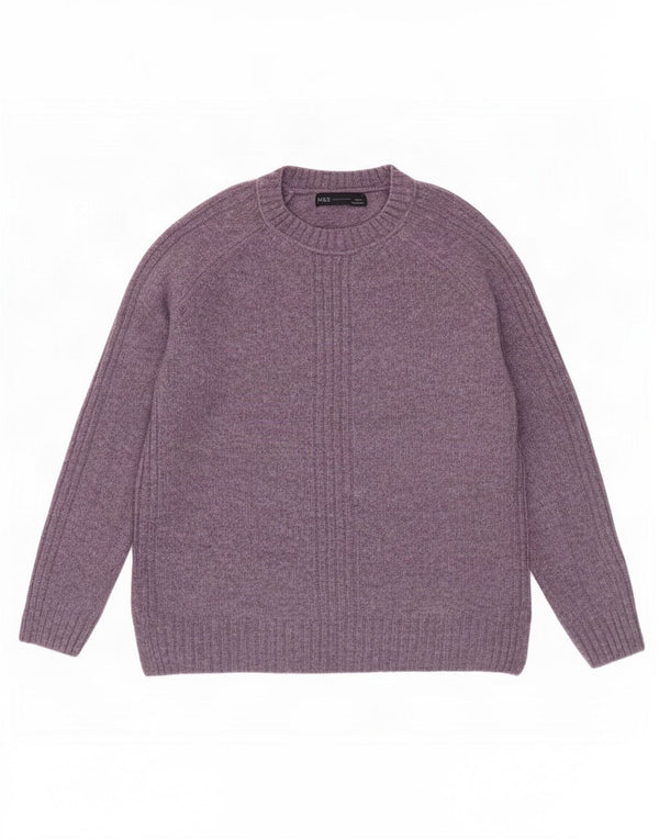 Marks & Spencer Suéter de Cuello Redondo para Mujer UK 10 Small Púrpura Acrílico