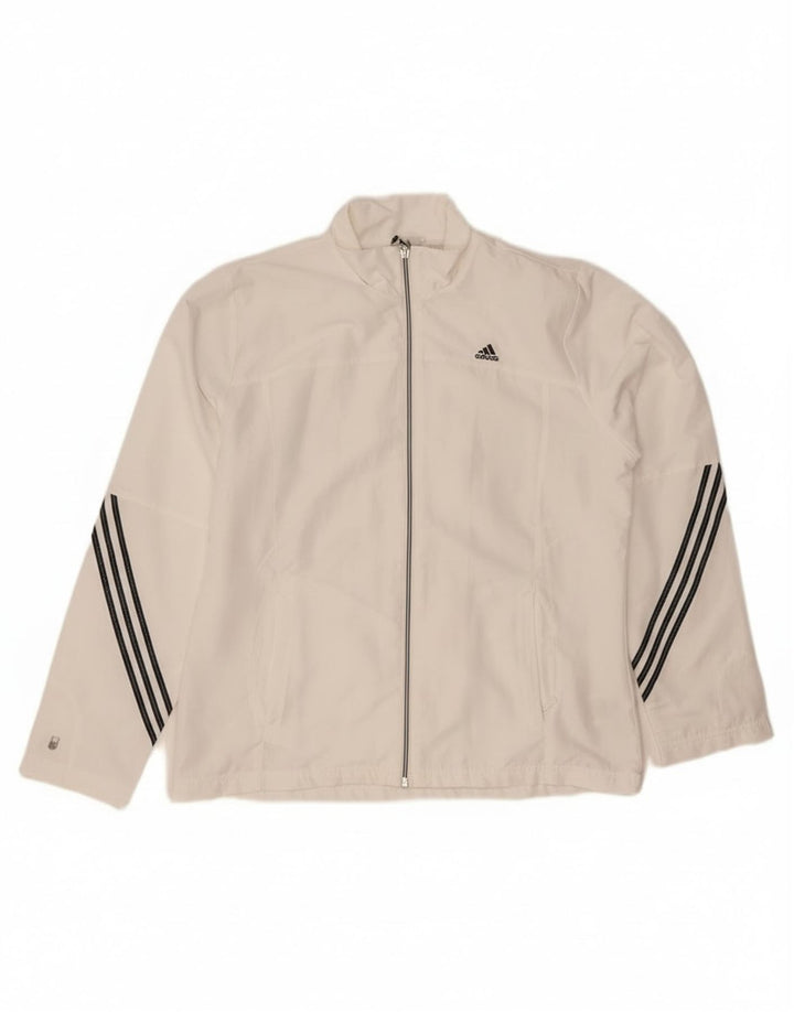 Adidas Mujer Climalite Chándal Top Chaqueta UK 16 Grande Blanco Poliéster