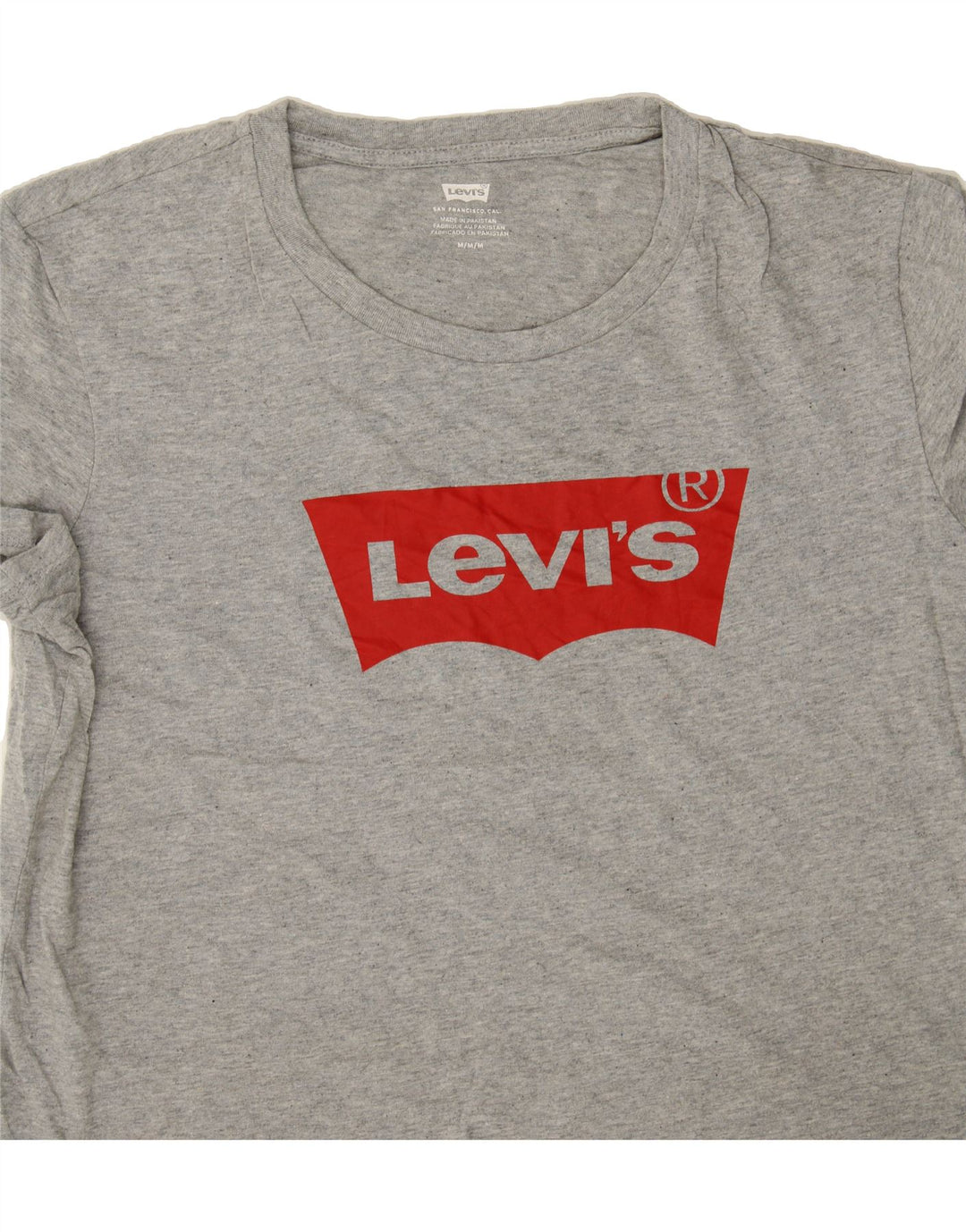 LEVI'S Womens Graphic T-Shirt Top UK 14 Medium Grey Cotton Vintage Levi's and Second-Hand Levi's from Messina Hembry 