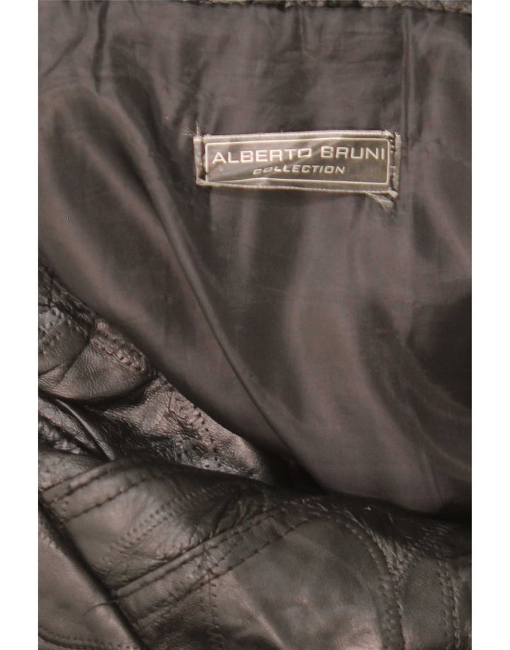 Alberto Bruni Abrigo de cuero para hombre UK 40 Large Black Patchwork Leather