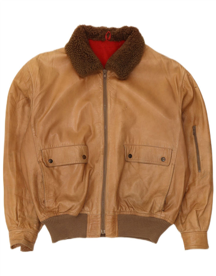 Maren Chaqueta de cuero para hombre IT 54 2XL Cuero color block beige