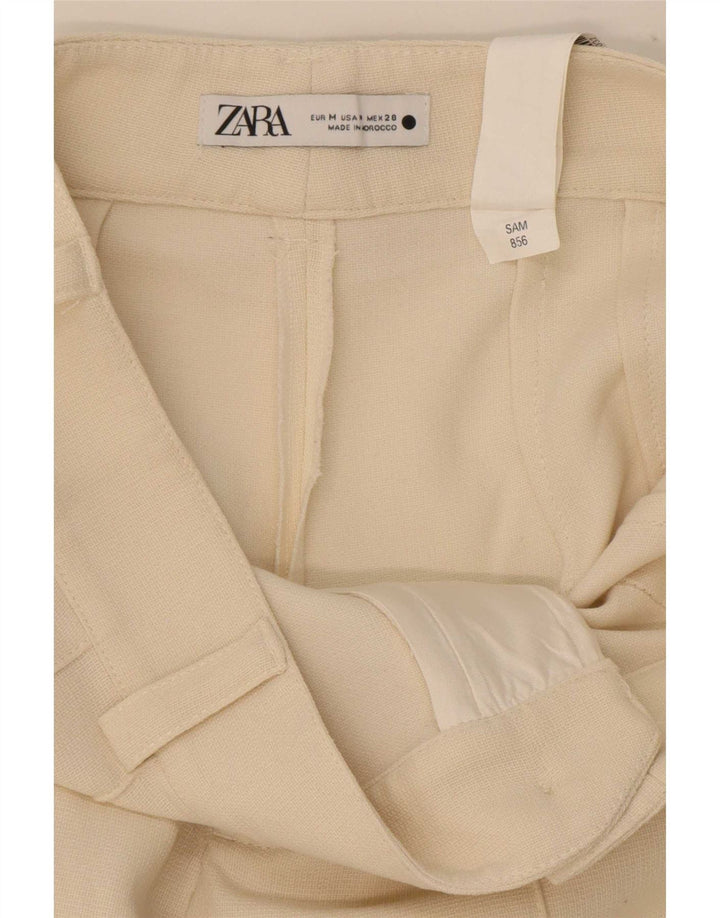 Zara Mujer Pantalón Casual Recto Mediano W32 L33 Poliéster Blanco Roto