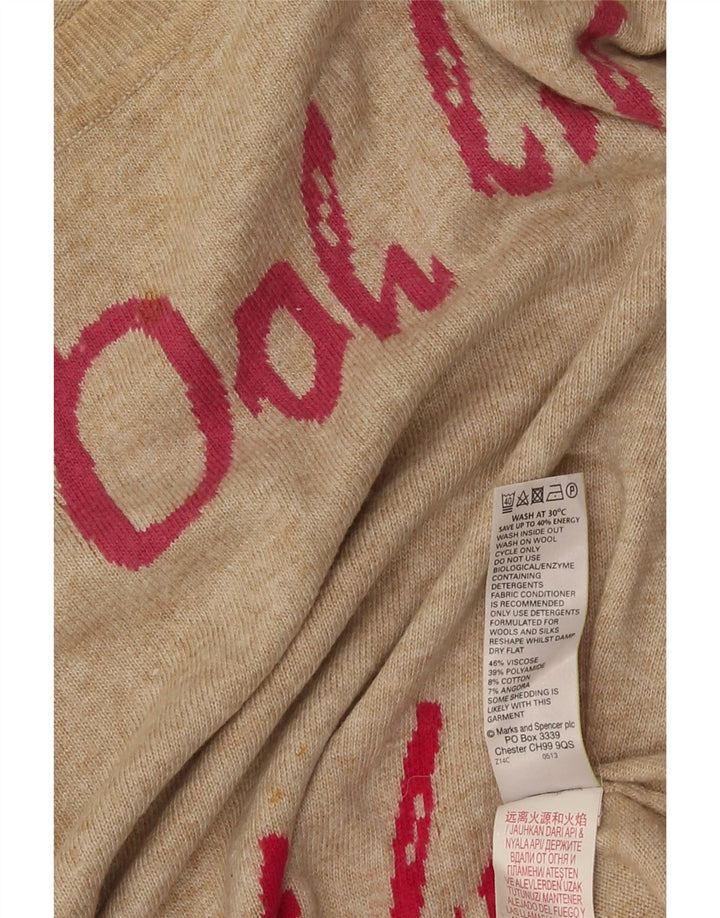 Marks & Spencer Suéter gráfico con cuello barco para mujer UK 40 Medium Beige