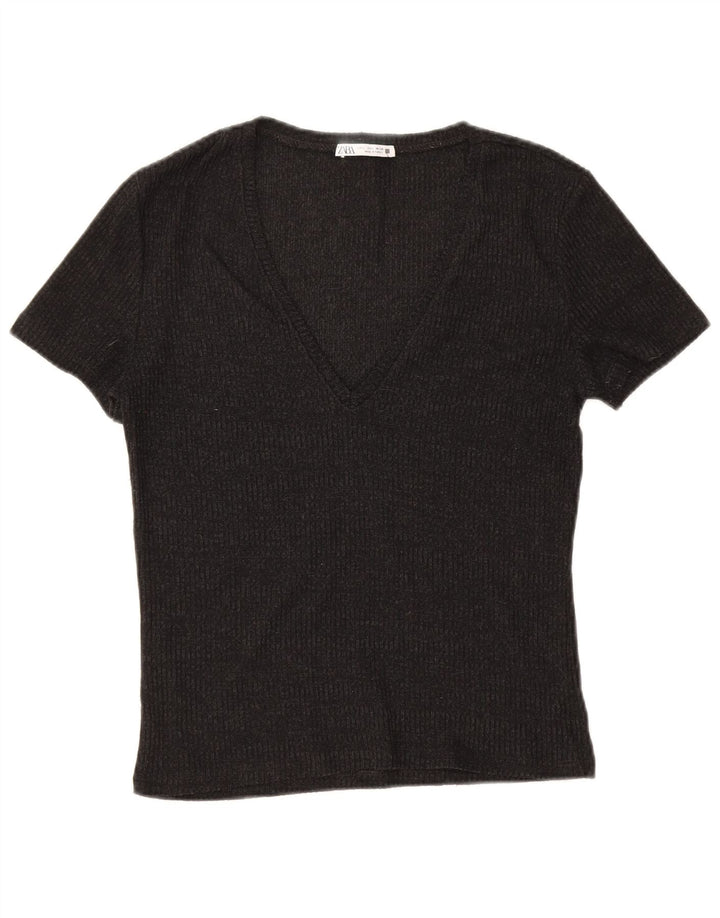 Zara Mujer Camiseta Top Reino Unido 44 Grande Negro