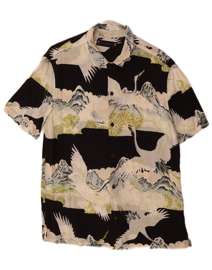 All Saints Hombre Camisa De Manga Corta Con Estampado Abstracto Viscosa Negra Mediana