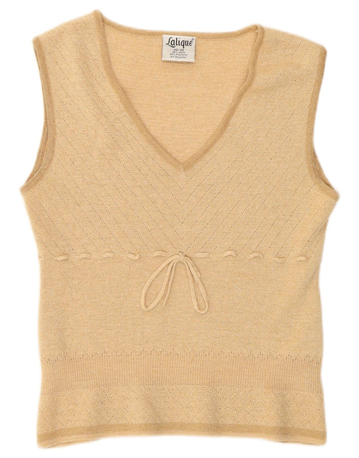 Vintage mujer chaleco camiseta sin mangas IT 40/42 pequeña lana beige