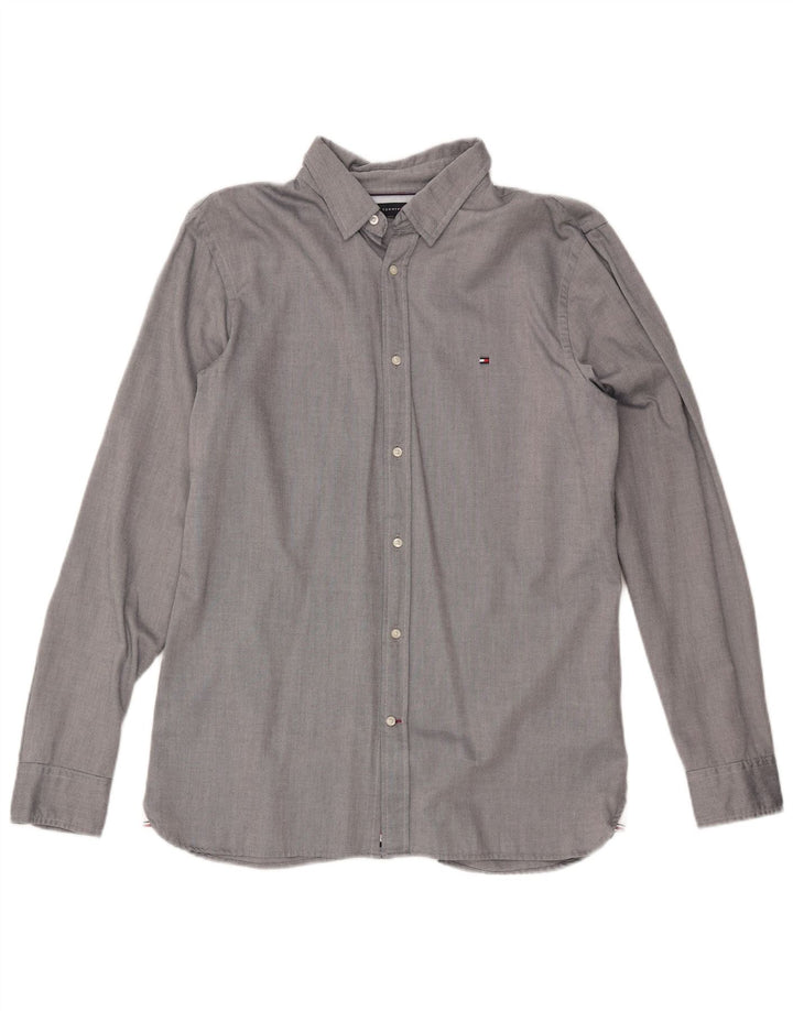TOMMY HILFIGER Camisa slim fit para hombre Algodón gris grande