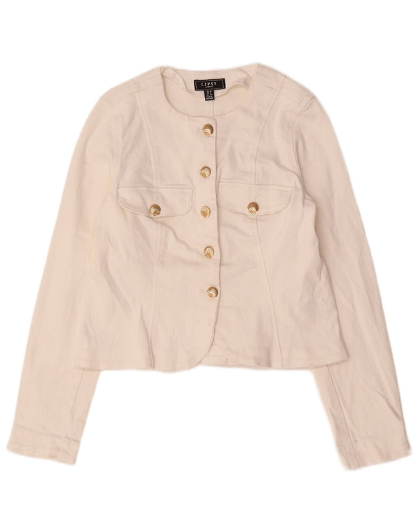 Chaqueta tipo blazer corta con 5 botones para mujer de Lipsy UK 40 Talla mediana de algodón blanco