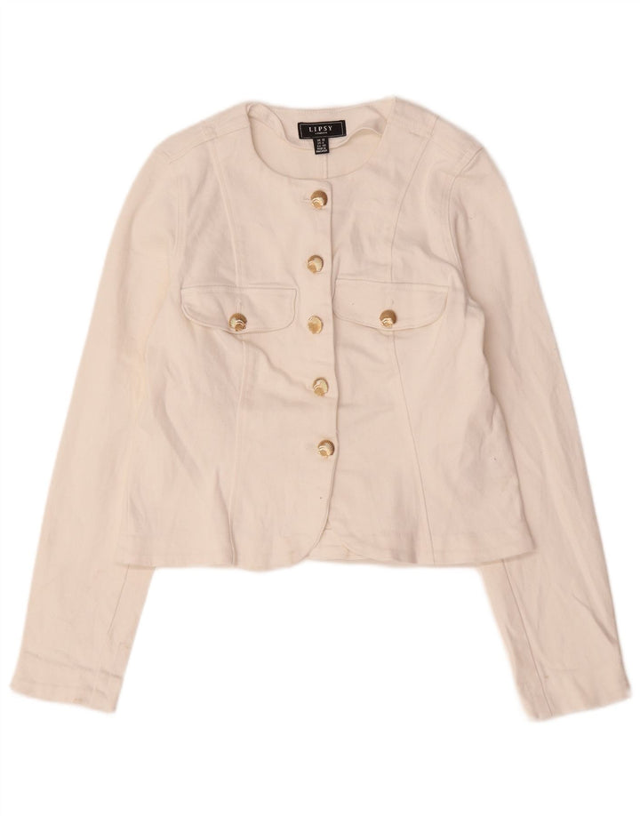 Chaqueta tipo blazer corta con 5 botones para mujer de Lipsy UK 40 Talla mediana de algodón blanco