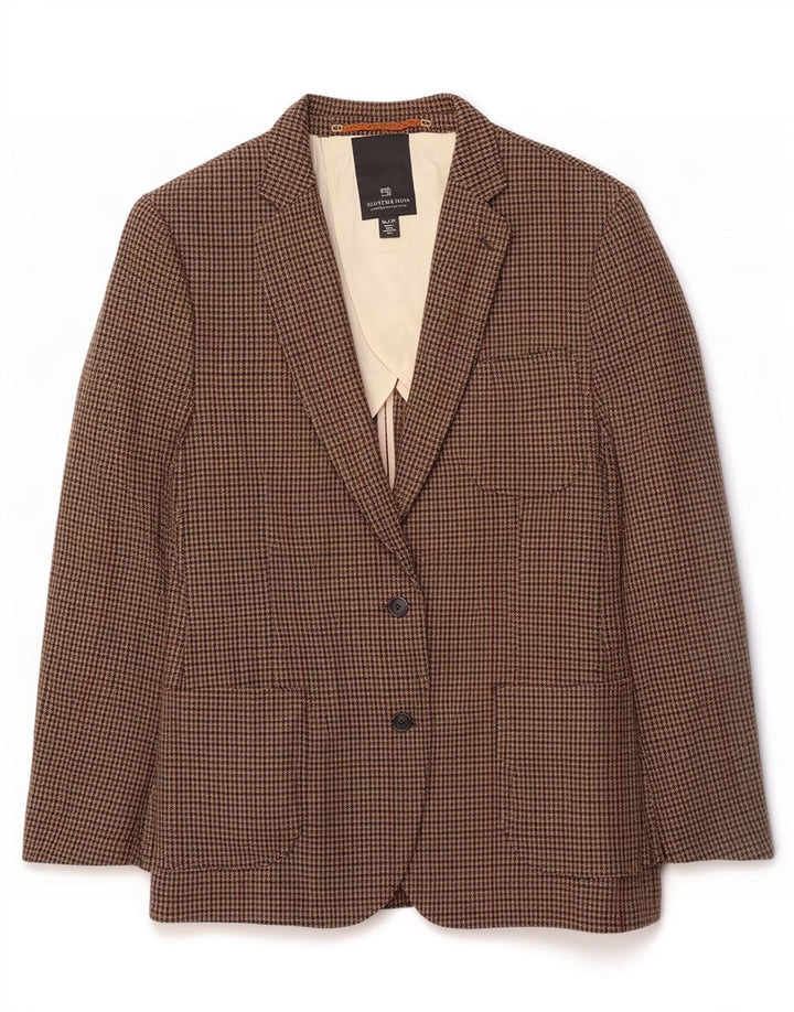 Scotch & Soda Chaqueta tipo blazer de 2 botones para hombre IT 52 XL Lana de pata de gallo marrón