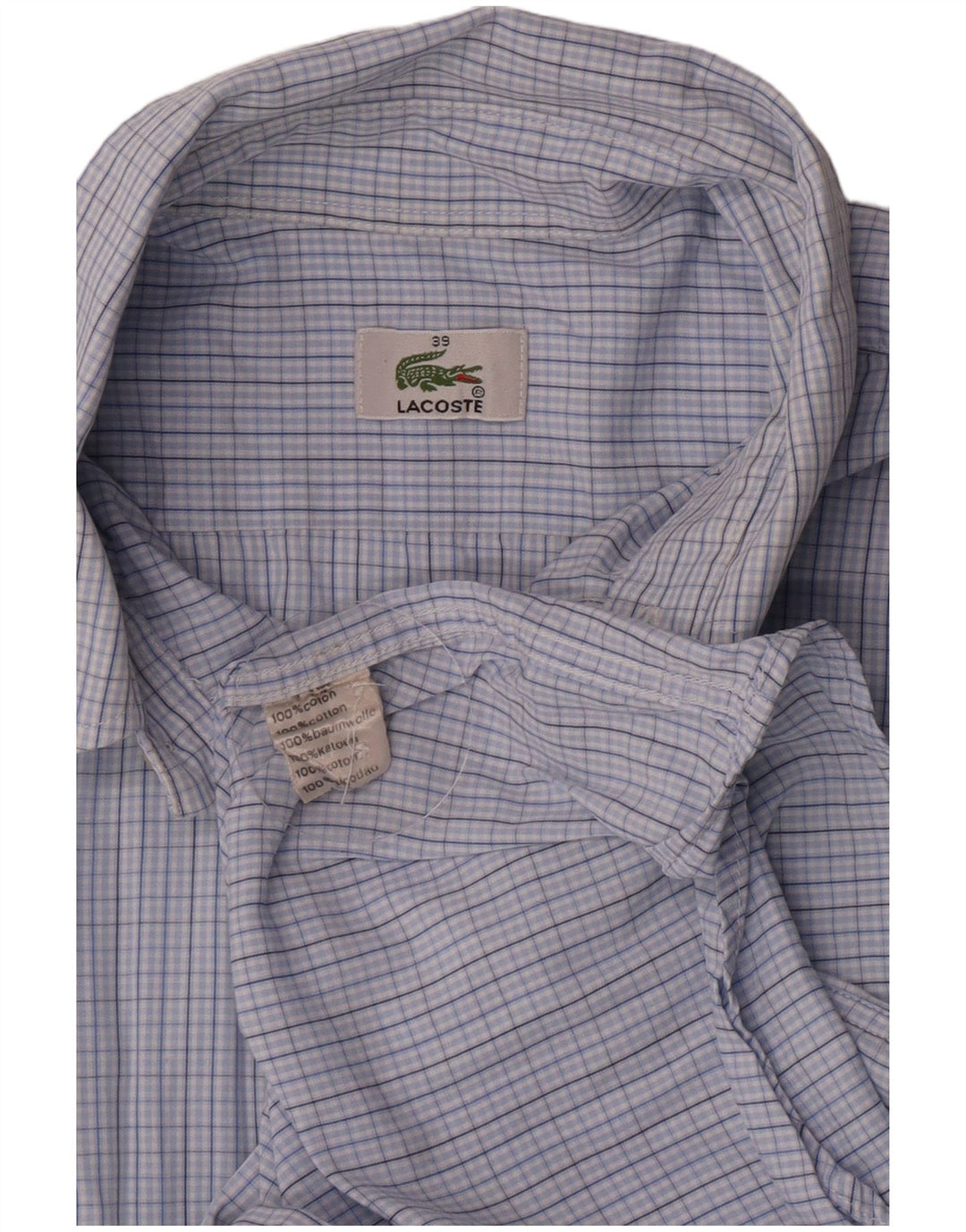 Camisa Lacoste Hombre Manga Corta Talla 39 Algodón Vichy Azul Medio