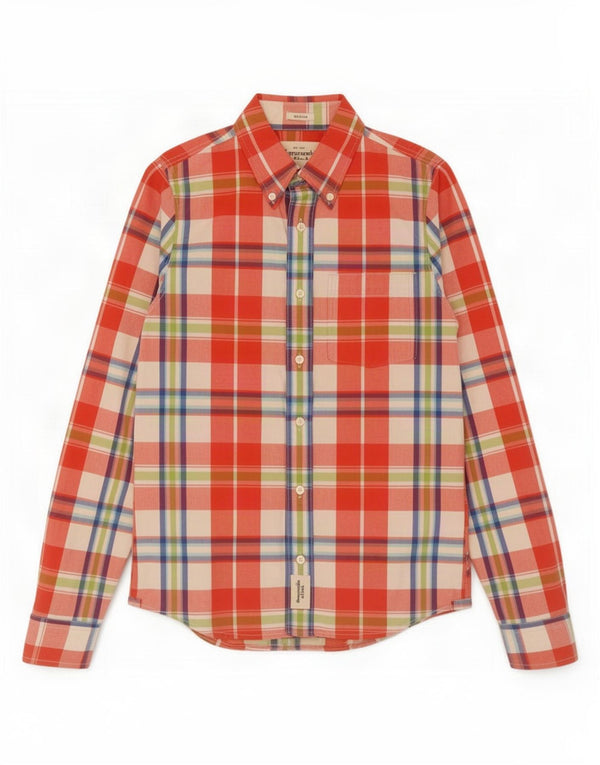 Abercrombie & Fitch Camisa musculosa para hombre Algodón a cuadros rojos pequeños