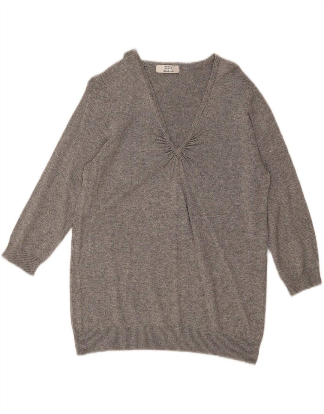 Marks & Spencer Suéter tipo jersey con cuello en V y manga 3/4 para mujer UK 44 Gris medio