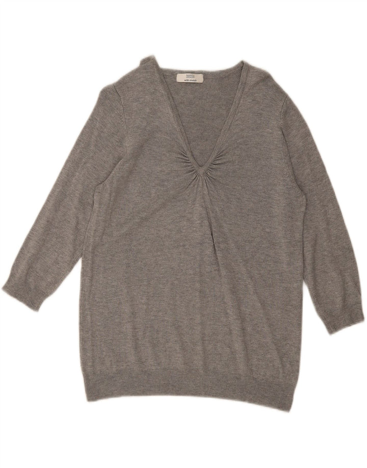 Marks & Spencer Suéter tipo jersey con cuello en V y manga 3/4 para mujer UK 44 Gris medio