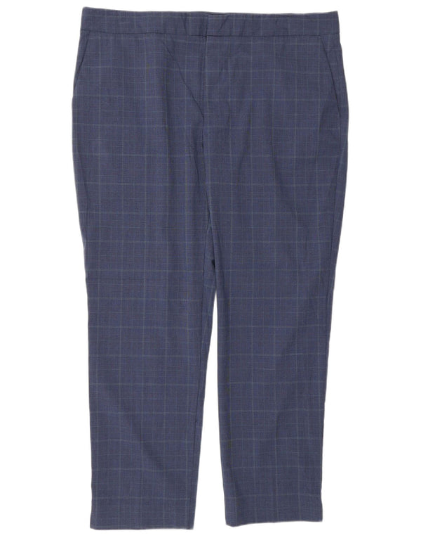 Zara Mujer Pantalón De Traje Recto EU 44 XL W34 L27 Azul Marino Pata De Gallo