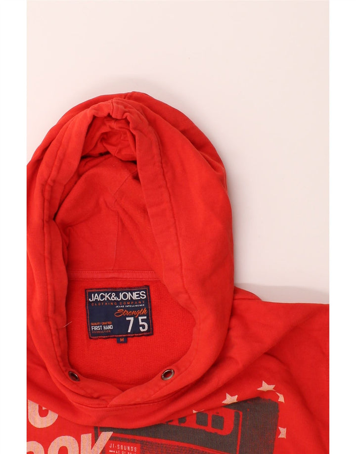 JACK & JONES Mens Graphic Hoodie Jumper Medium Red Cotton Vintage Jack & Jones and Second-Hand Jack & Jones from Messina Hembry 