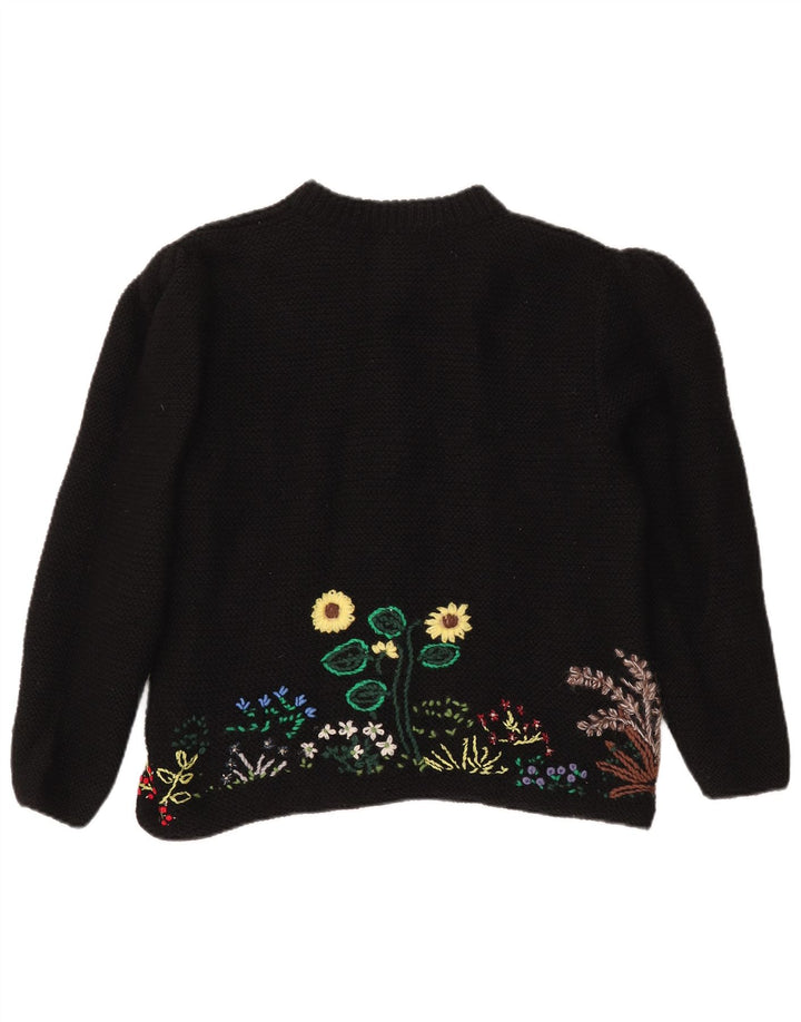 Vintage mujer Cardigan suéter EU 40/42 lana floral negra media
