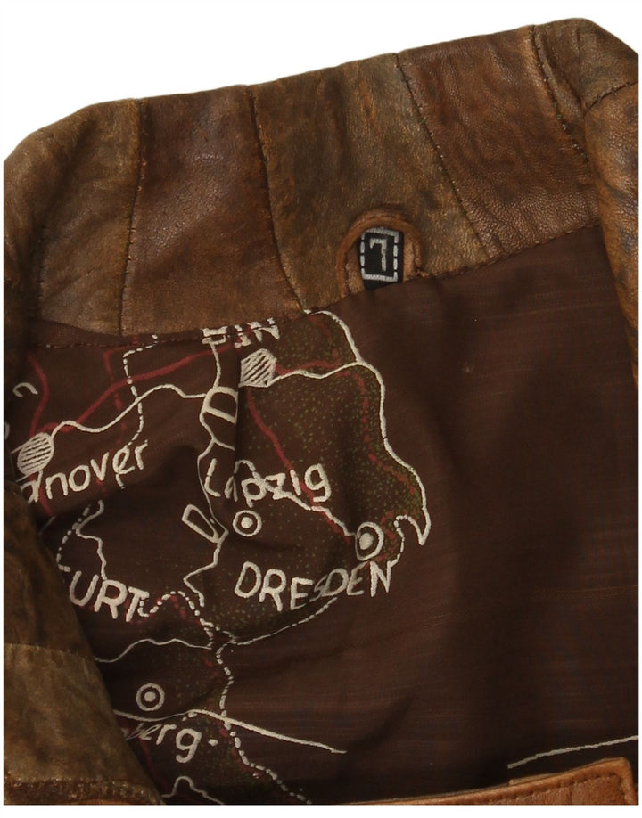 Vintage mujer bombardero chaqueta de cuero Reino Unido 16 gran patchwork marrón