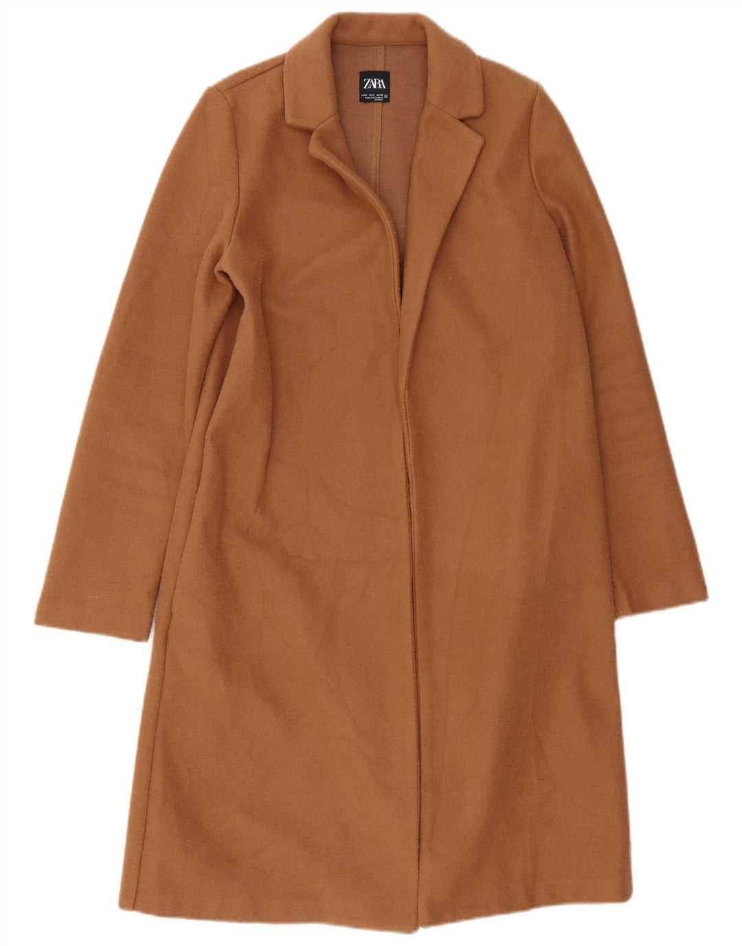 Zara Mujer Abrigo Abierto Extragrande UK 10 Small Marrón Poliéster