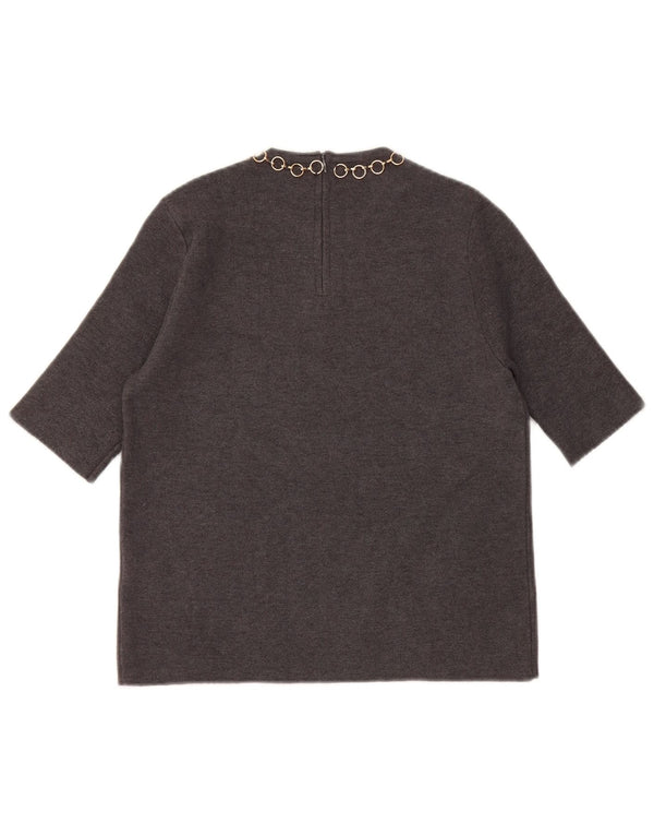 Zara Mujer Crop Blusa Top UK 10 Small Gris Viscosa